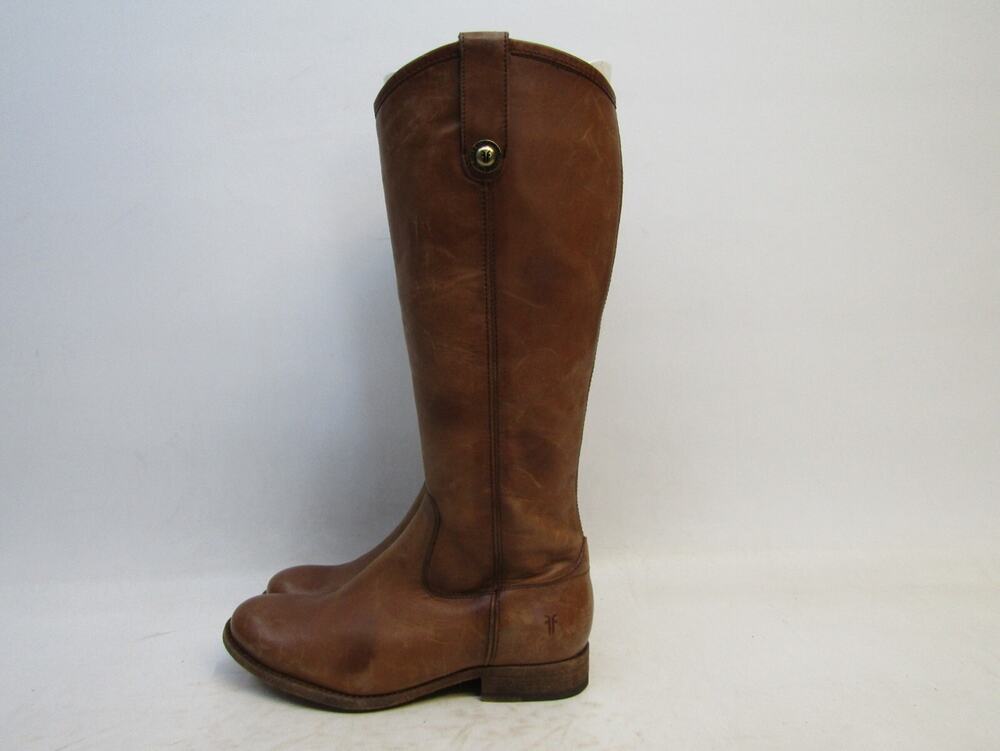 EUC Frye Womens Sz 6 B Distress Brown Leather Zip Riding Fashion 14" Shaft Boots